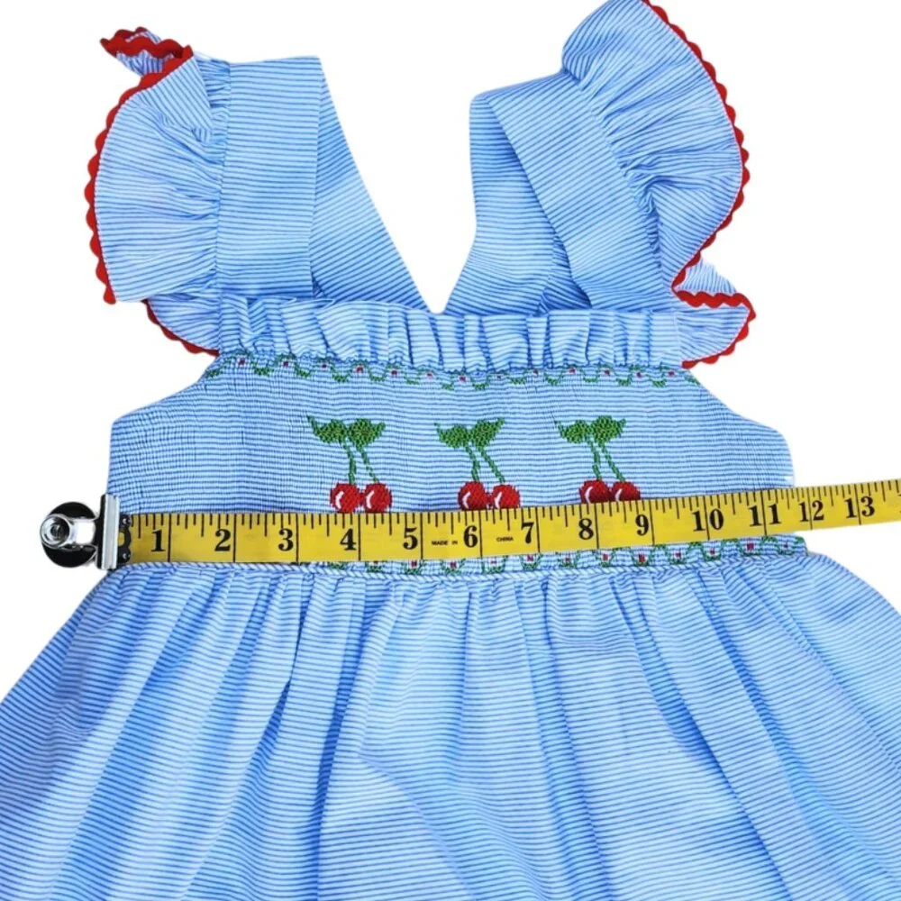 Marco &‎ Lizzy Girl's seersucker Smoked Cherry Jumper Sundress, Size 6